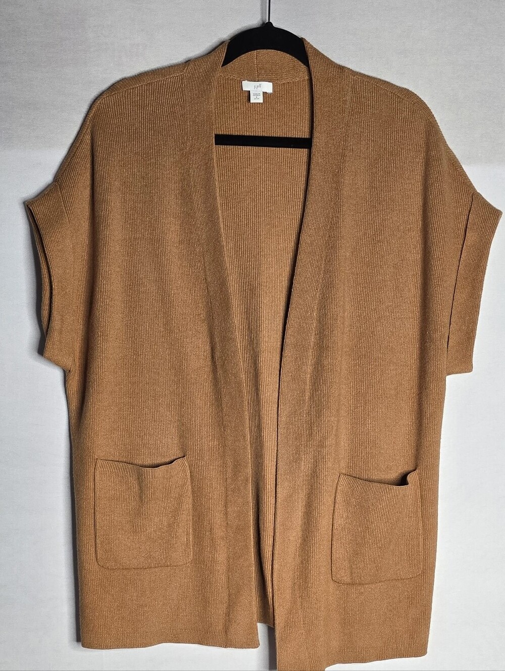 J.Jill Open Front Knit Cardigan Sweater Size Small Petite Brass Brown Pockets